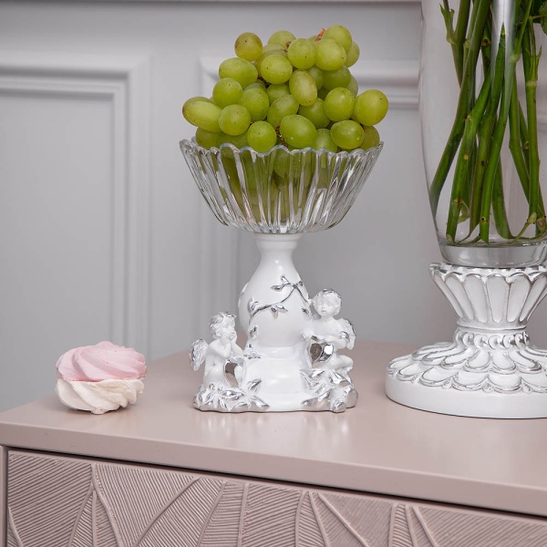 Фруктовница Мерси Белая со стеклянной чашей Аврора Фруктовница Мерси Белая со стеклянной чашей Аврора