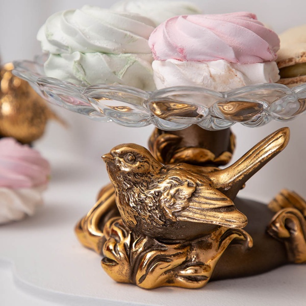 Фруктовница Белла Бронза со стеклянной чашей Лепестки