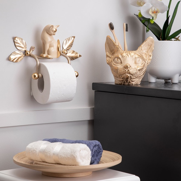 Держатель для туалетной бумаги Кот Мур Айвори Мраморное золото Держатель для туалетной бумаги Кот Мур Айвори Мраморное золото