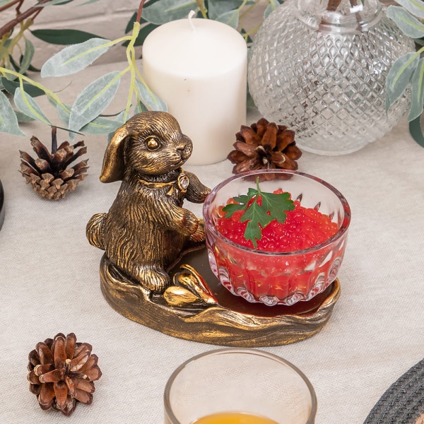 Фруктовница Кролик Эйприл Бронза с чашей из стекла Фруктовница Кролик Эйприл Бронза с чашей из стекла
