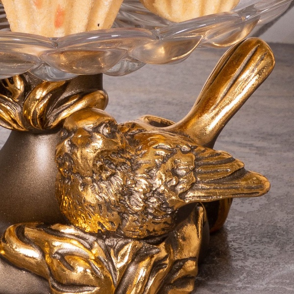 Фруктовница Белла Бронза со стеклянной чашей Лепестки