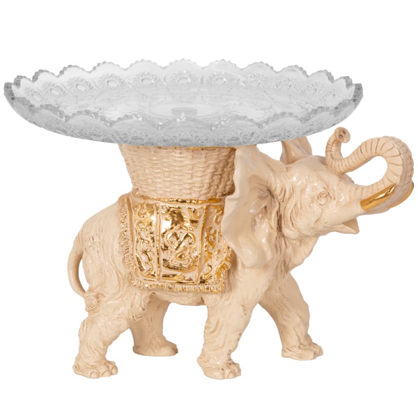 Фруктовница Слон Джайпурарт Айвори со стеклянной чашей Фруктовница Слон Джайпурарт Айвори со стеклянной чашей