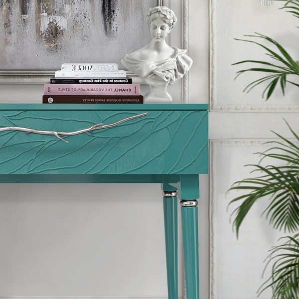 Консоль Арт Колор leaves Классик Сильвер Пастельно-синий