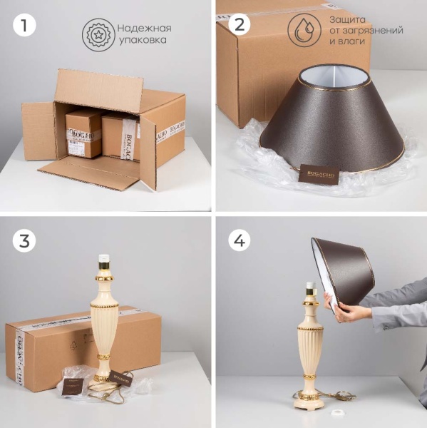 Настольная лампа Ваза Ребристая Айвори с абажуром №38 Мокко Настольная лампа Ваза Ребристая Айвори с абажуром №38 Мокко