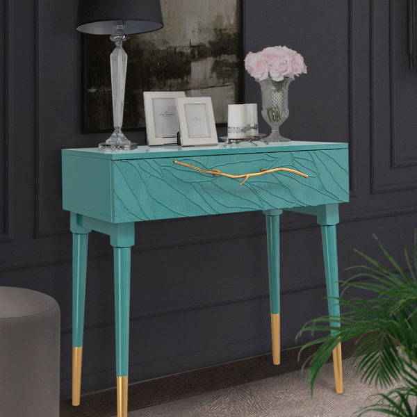 Консоль Арт Колор leaves Стайл Голд Пастельно-синий