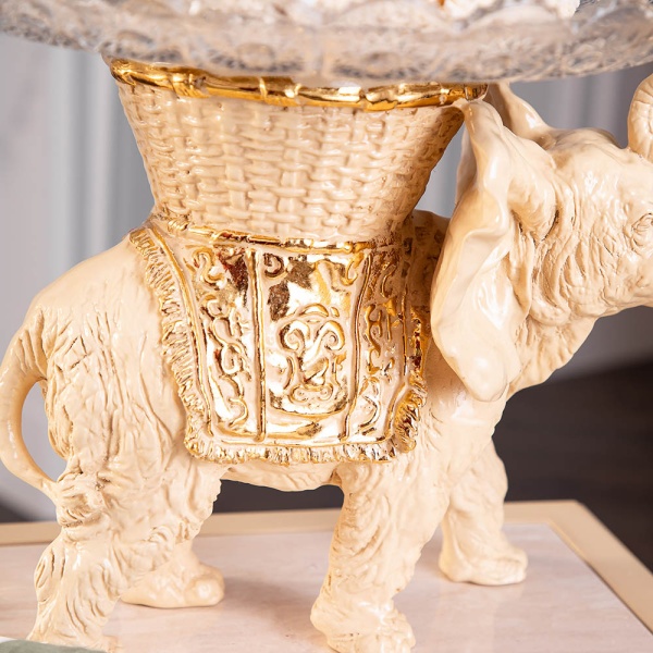 Фруктовница Слон Джайпурарт Айвори со стеклянной чашей Фруктовница Слон Джайпурарт Айвори со стеклянной чашей