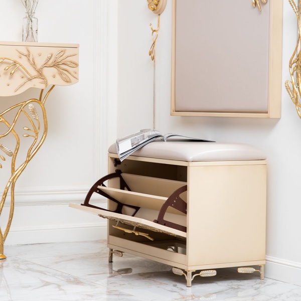 Банкетка Oliva Branch (Олива Бранч) Айвори Мраморное золото