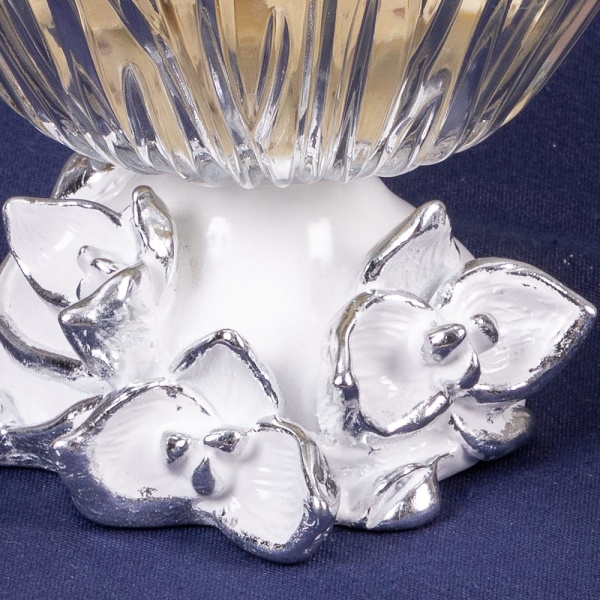 Фруктовница Орхидея Лайм Белая со стеклянной чашей Аврора Фруктовница Орхидея Лайм Белая со стеклянной чашей Аврора