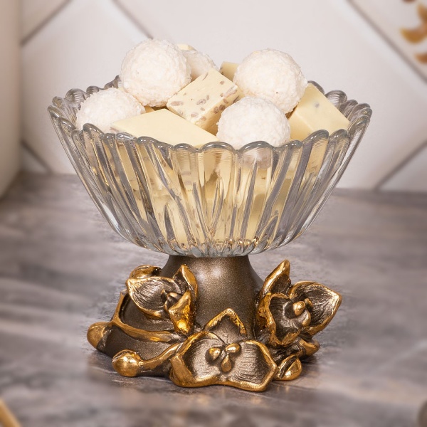 Фруктовница Орхидея Лайм Бронза со стеклянной чашей Аврора Фруктовница Орхидея Лайм Бронза со стеклянной чашей Аврора