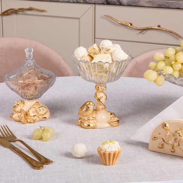 Фруктовница Зарничка Свитти Айвори с чашей из стекла