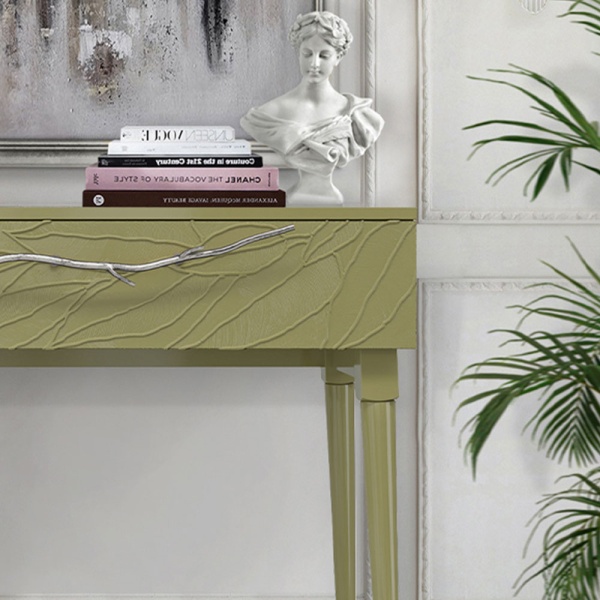Консоль Арт Колор leaves Стайл Сильвер Зеленая олива