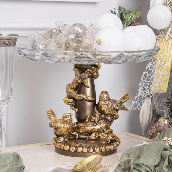 Фруктовница Мелодия любви Бронза с чашей из стекла Фруктовница Мелодия любви Бронза с чашей из стекла