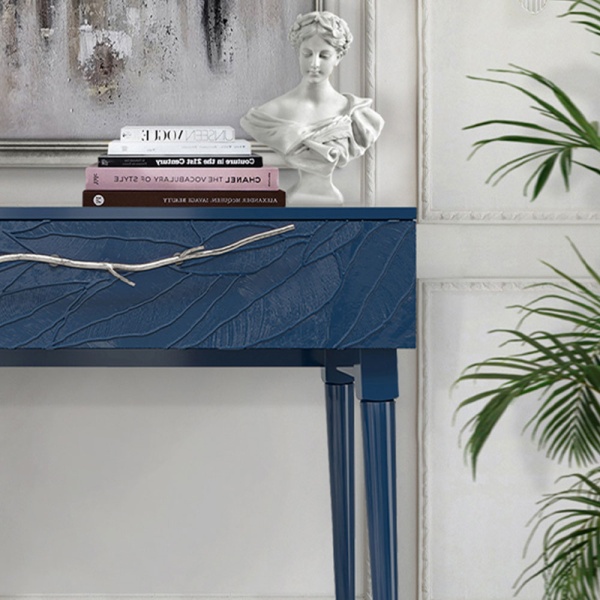 Консоль Арт Колор leaves Стайл Сильвер Королевский синий