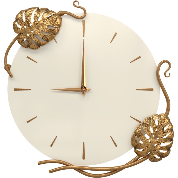 Часы настенные Monstera Deliciosa (Монстера) Колор Кремовый белый Амбер Часы настенные Monstera Deliciosa (Монстера) Колор Кремовый белый Амбер