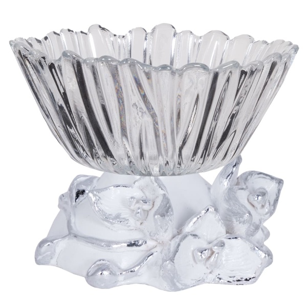 Фруктовница Орхидея Лайм Белая со стеклянной чашей Аврора Фруктовница Орхидея Лайм Белая со стеклянной чашей Аврора