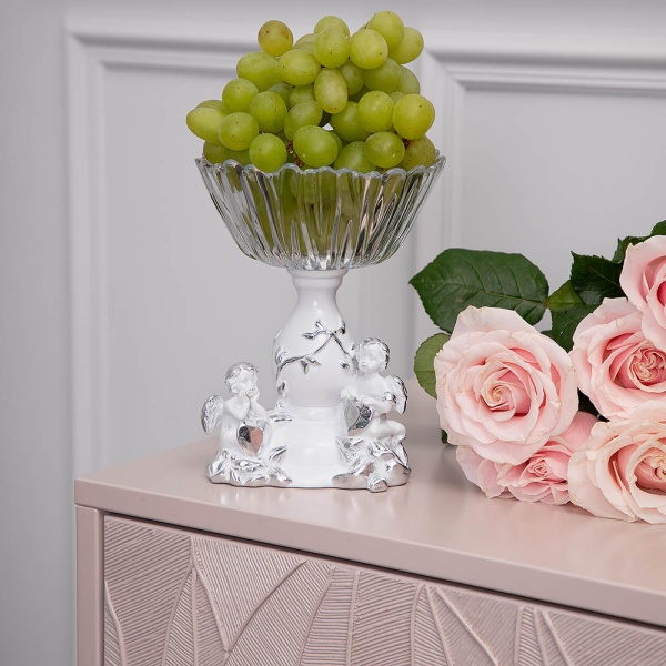 Фруктовница Мерси Белая со стеклянной чашей Аврора Фруктовница Мерси Белая со стеклянной чашей Аврора