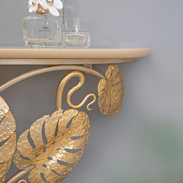 Консоль Monstera Deliciosa Wood (Монстера) Айвори Мраморное золото