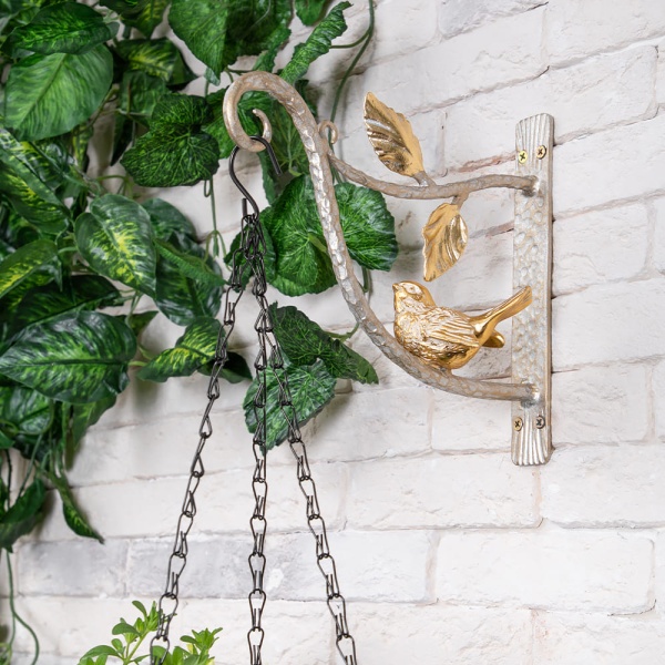 Кронштейн для цветов Птичка Терра Ливз Айвори Мраморное золото