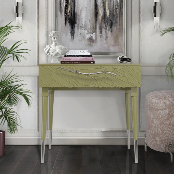 Консоль Арт Колор leaves Стайл Сильвер Зеленая олива