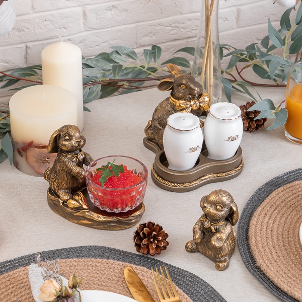 Фруктовница Кролик Эйприл Бронза с чашей из стекла Фруктовница Кролик Эйприл Бронза с чашей из стекла