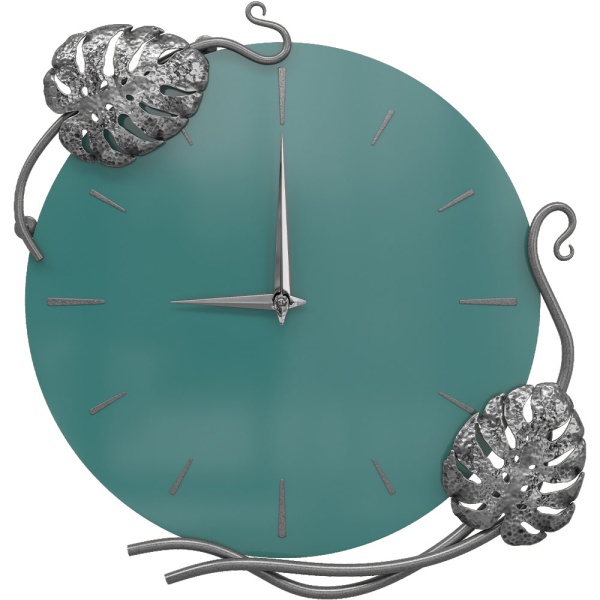 Часы настенные Monstera Deliciosa (Монстера) Колор Пастельно-синий Сильвер Часы настенные Monstera Deliciosa (Монстера) Колор Пастельно-синий Сильвер