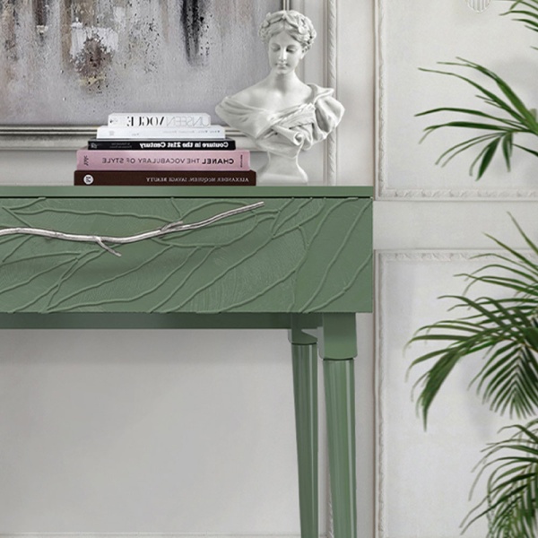 Консоль Арт Колор leaves Стайл Сильвер Зеленый нефрит