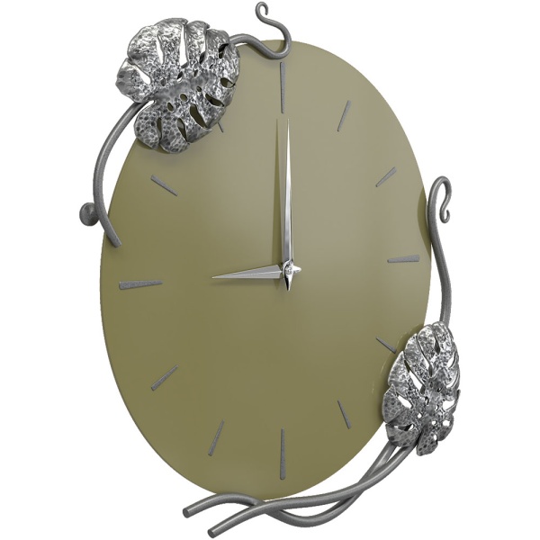 Часы настенные Monstera Deliciosa (Монстера) Колор Зеленая олива Сильвер Часы настенные Monstera Deliciosa (Монстера) Колор Зеленая олива Сильвер