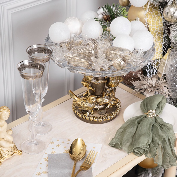 Фруктовница Мелодия любви Бронза с чашей из стекла Фруктовница Мелодия любви Бронза с чашей из стекла