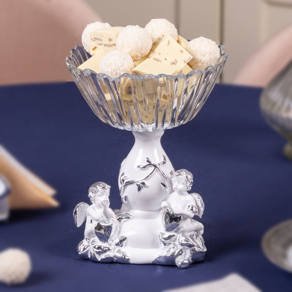 Фруктовница Мерси Белая со стеклянной чашей Аврора Фруктовница Мерси Белая со стеклянной чашей Аврора