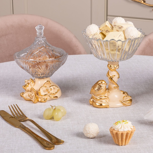 Фруктовница Зарничка Свитти Айвори с чашей из стекла